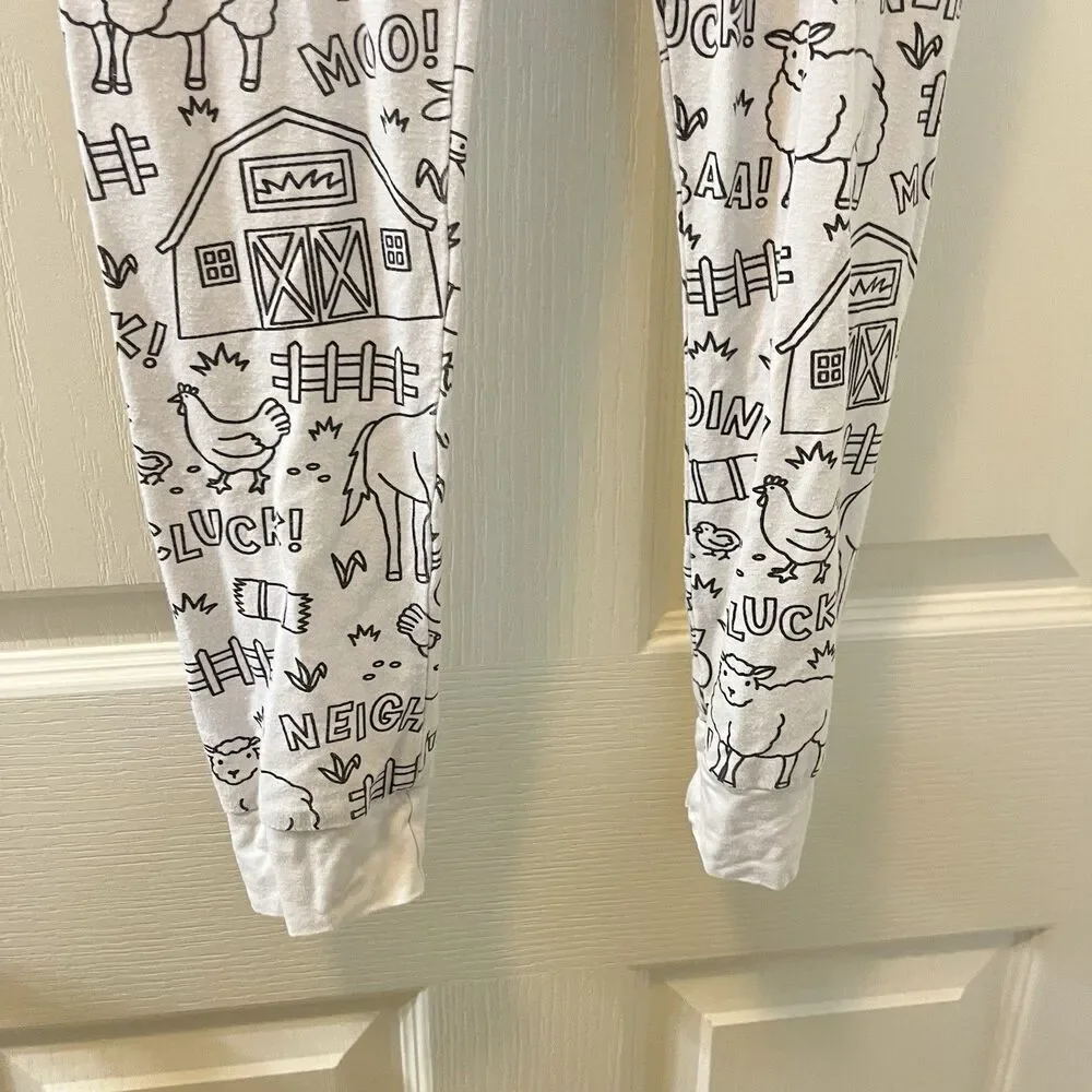 Caden Lane Color Me Pajamas Farm Animals 2-Pc Bamboo Set Kids Size 7/8
